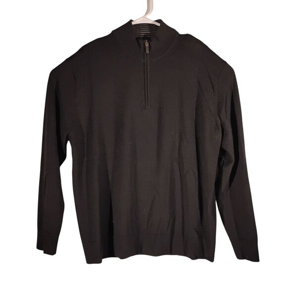 UNTUCKit sweater mens XL XLarge black 100% extra fine Merino wool 1/4 zip mock - Picture 1 of 8